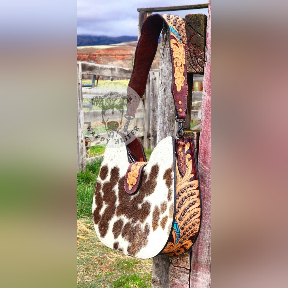 American Darling Genuine Cowhide and Floral Tooled
Hobo Bag. - Picture 2 of 11
